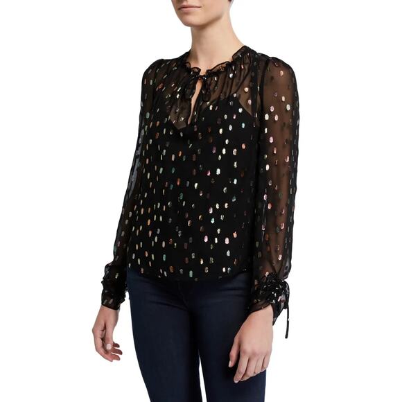 Diane Von Furstenberg Tops - Diane Von Furstenburg DVF Lilian Metallic Dot Long Sleeve Sheer Blouse